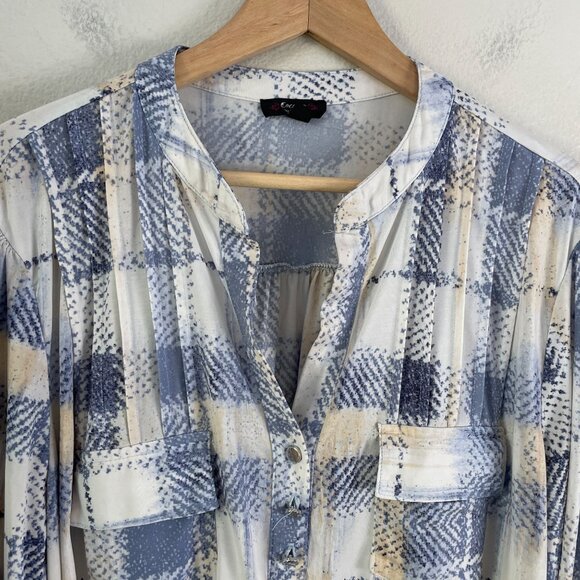 Cocomo Woman Plus 2X Plaid Tunic Top Roll Tab Sleeve Stretch Blouse Shirt - Picture 6 of 7